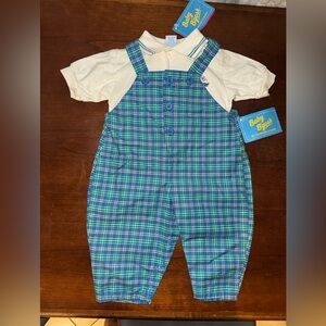 OSHKOSH B’GOSH Vintage Plaid DEADSTOCK NWT Overalls Set Size 12m TRENDING